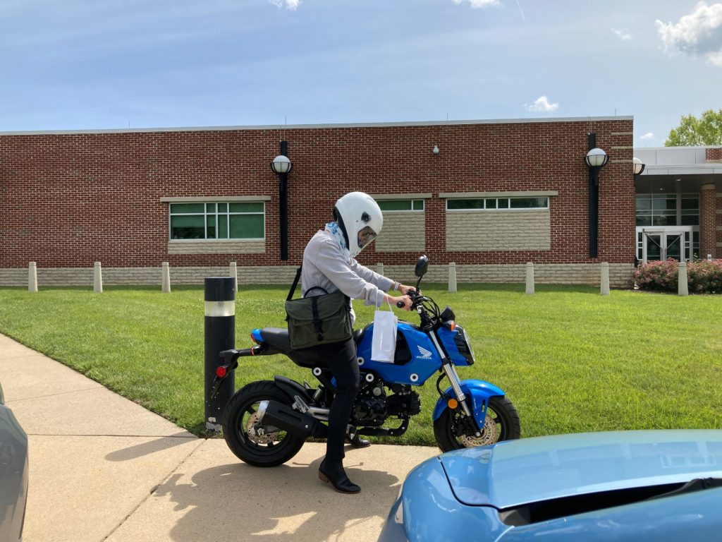 Kathleen Dooley on motorcycle, VATOA annual meeting